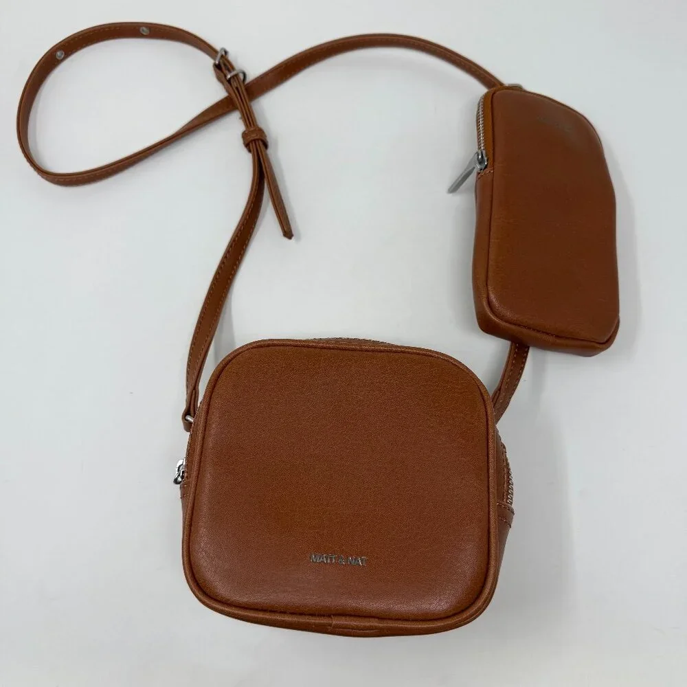 Matt & Nat Swae Vegan Leather Crossbody Purse w/ Phone Pouch Brown Mini Bag - Picture 1 of 6